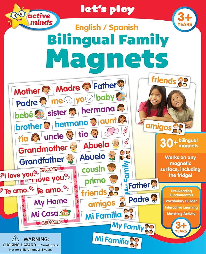 Active Minds Bilingual Family Magnets | Spanish and English Vocabulary Skills (Ages 5 and Up) cover image
